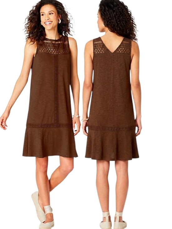 J. Jill Dresses & Skirts - J. JILL Kona Brown Crocheted Lace Shift Dress - Size L